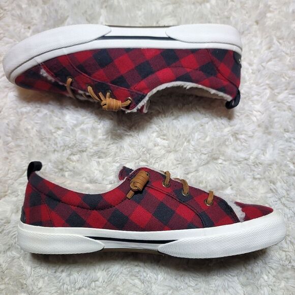 Sperry Pier Wave Plaid Red & Black Slip On Casual Sneaker - Picture 7 of 10